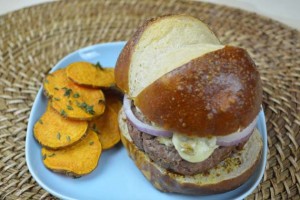 Beef-Burgers-on-Pretzel-Buns-Plated