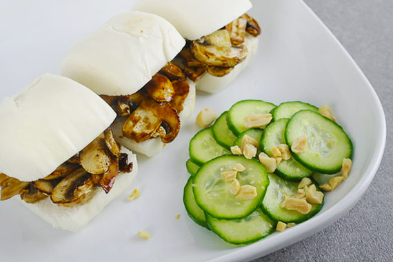 Char Siu Inspired Mushroom Buns with Fresh Peanut Cucumber Salad